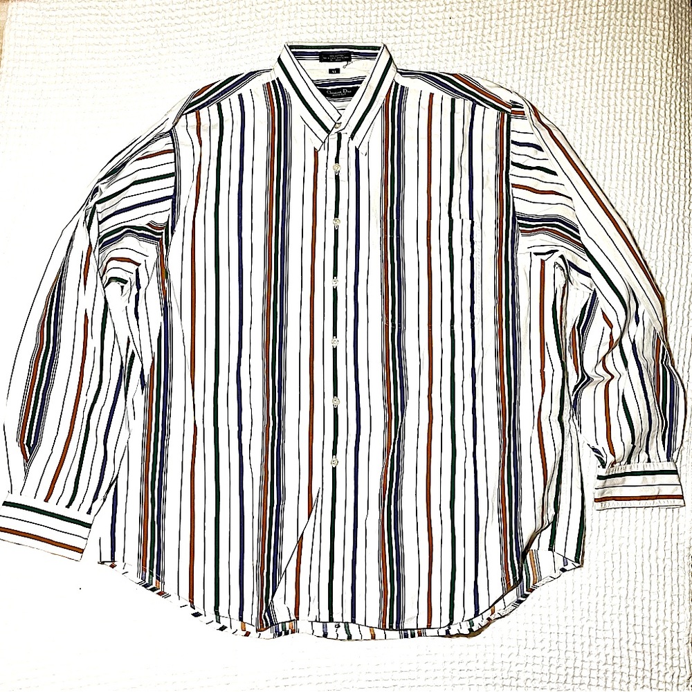Vintage Christian Dior Monsieur Men’s Size XL Pin Stripe Button Up Dress Shirt